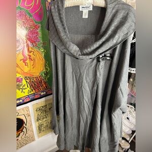 Anthony Richards off-the-shoulder wrap buckle gray sweater, fold over